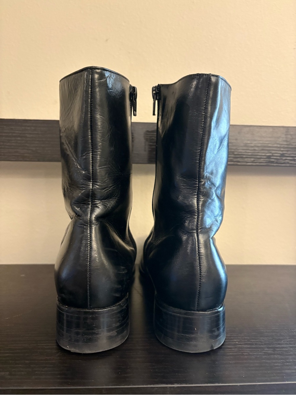 Men's Black Leather Ankle Boots Side-Zip Beatles Motorcycle 7 - Picture 3 of 9
